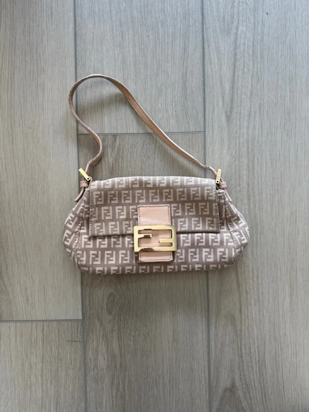 Fendi Beige and Cream FF Logo Shoulder Bag with Gold Hardware - Picture 12 of 15